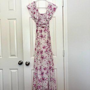 Pink Lily - One Dance Floral Maxi Ivory Dress - Small
